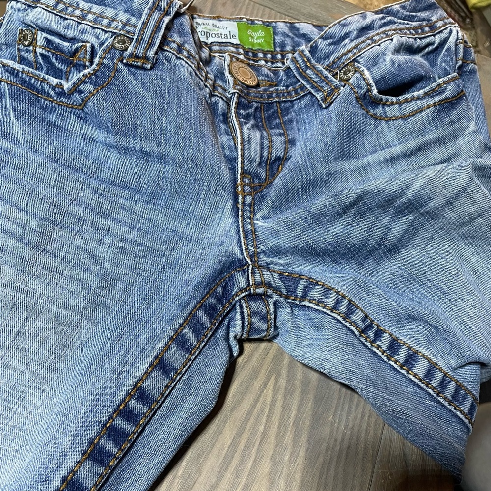 #0124 Aeropostale Long Bayla Skinny Floral Inset Flare Bellbottom Jeans -1/2 - Picture 14 of 15